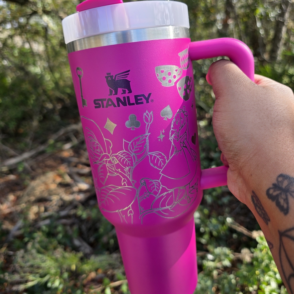 40oz Fuchsia Alice In Wonderland Engraved Stanley